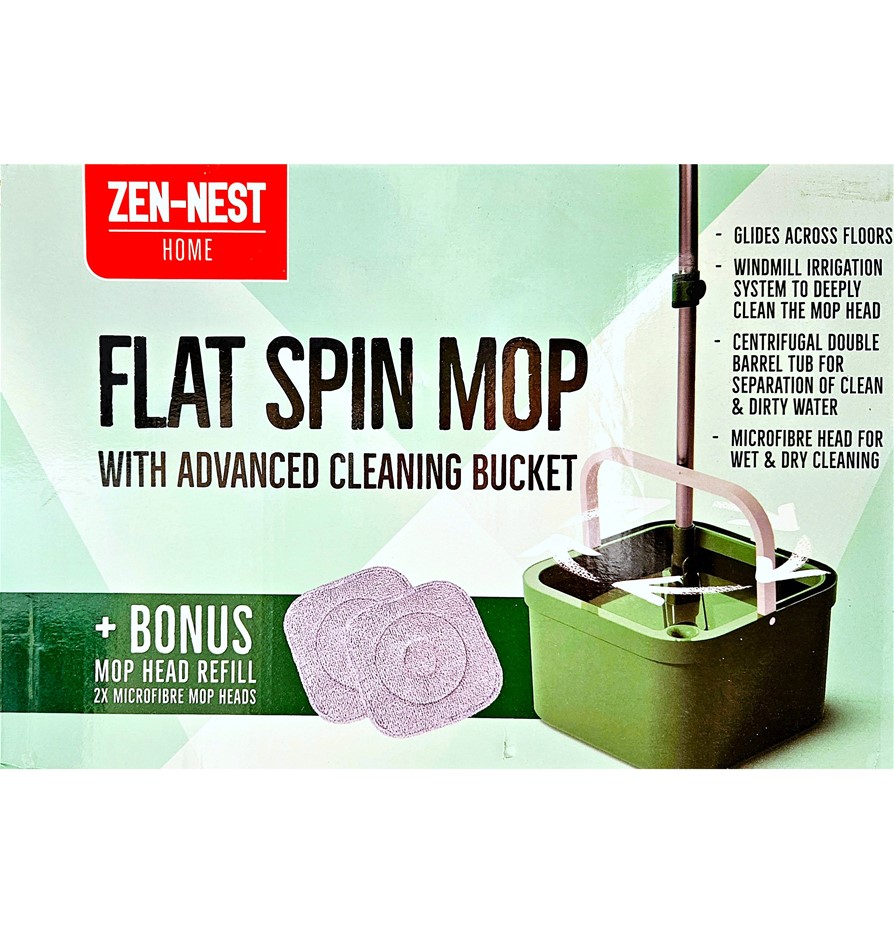 ZEN NEST Flat Spin Mop w/ Advanced Cleaning Bucket. N.B: 1 x spare mop head