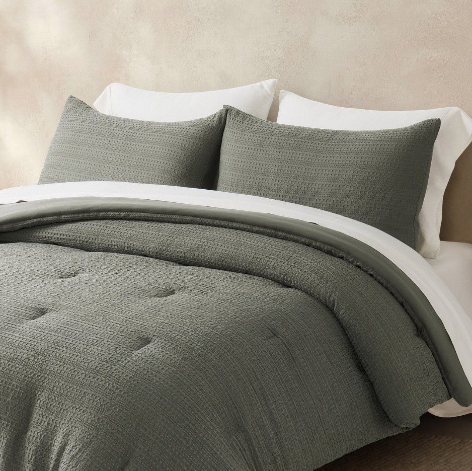 EVERGRACE 3-Piece King Size Waffle Comforter Set, Green. N.B: 2 x pillowcas