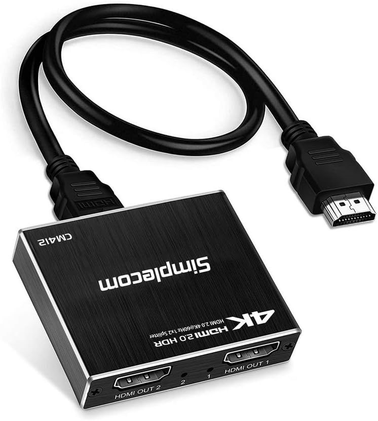 SIMPLECOM CM412 HDMI 2.0 1x2 Splitter 1 in 2 Out 4K@60Hz HDR10 2 Port HDMI