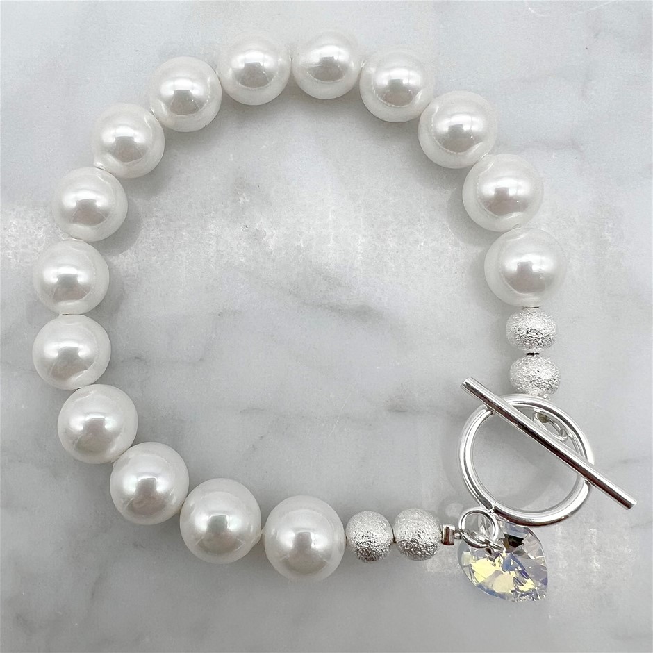 Shell Pearl Heart Swarovski® Crystal 'O' Toggle Clasp Bracelet