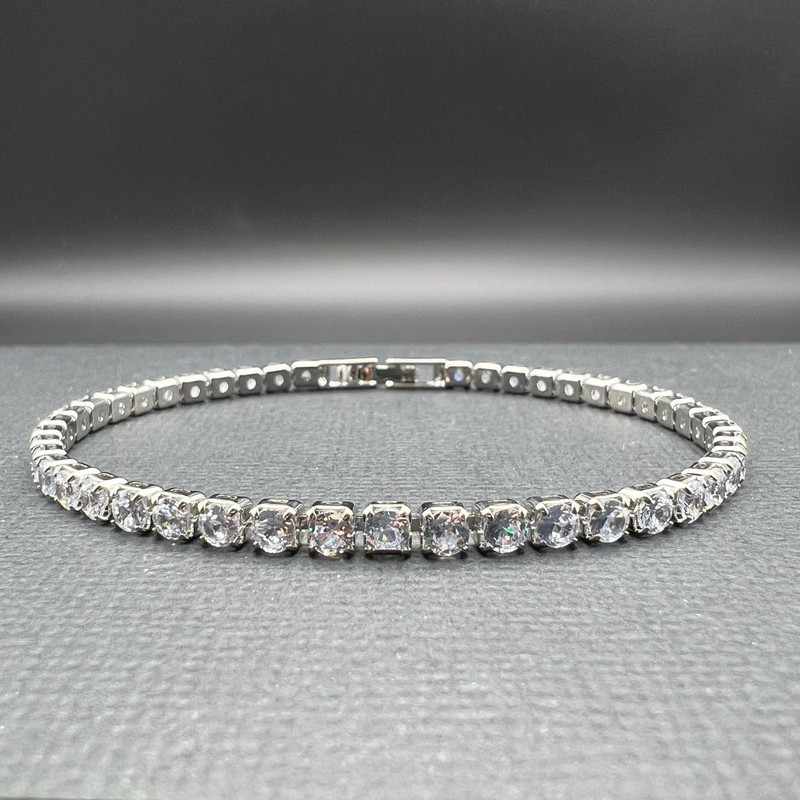 14K White Gold-Filled 3mm Tennis Bracelet with AAA+ Cubic Zirconia - 18cm