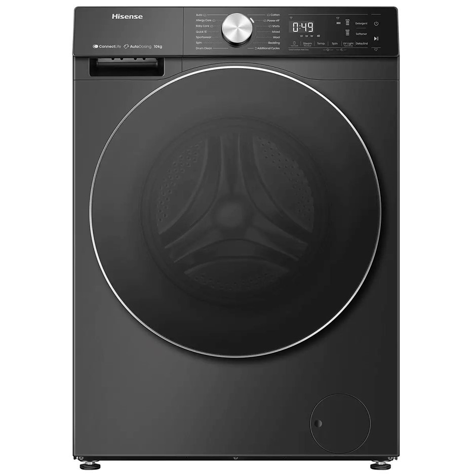 HISENSE 10kg Front Load Washer, 5 Star Energy Rating, Auto-Dosing, Black, M
