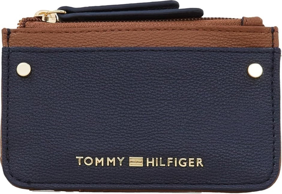 TOMMY HILFIGER Women's Sydney Zip Card Case, Navy/Cognac.  Buyers Note - Di