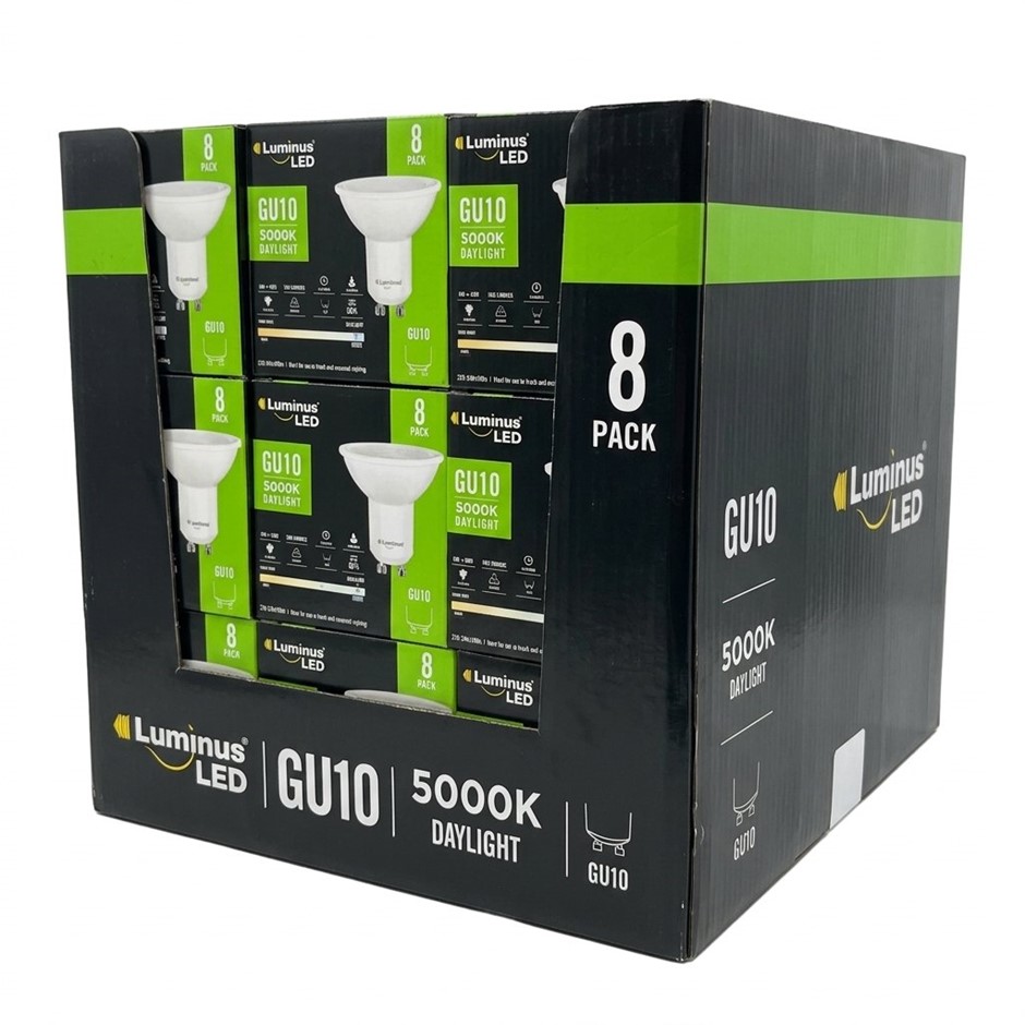 16 x LUMINUS 8 Packs GU10 500LM Dimmable LED Bulbs - 200314 / White