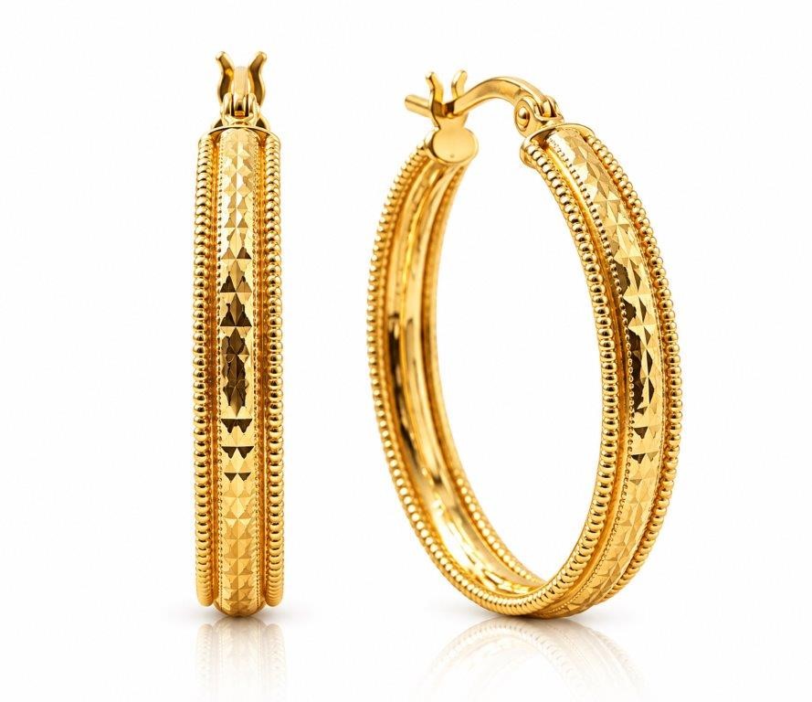 18K/ITALY Yellow Gold BondedEarring -Quality Guarantee--Bonus Gift