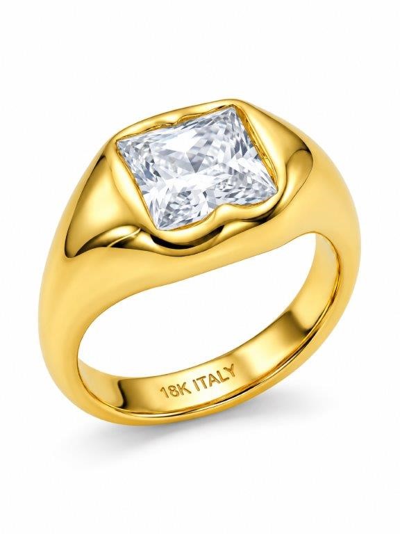 18K/ITALY Yellow Gold BondedRing -Emerald Cut -Quality Guarantee-8US-Bonus
