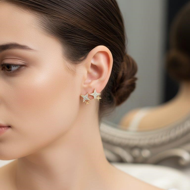 18K/Italy Gold Bonded Earring -(stamped 18K/Italy)-Warranty Quality-Bonus