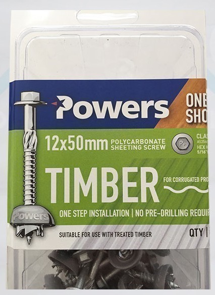 3 Packs of 50 POWERS 12x50mm Polycarbonate Sheeting Screws with Serrated Ho