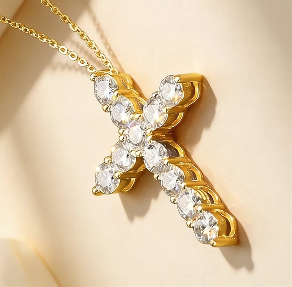14k YG GRA CERTIFIED Moissanite Cross Pendant