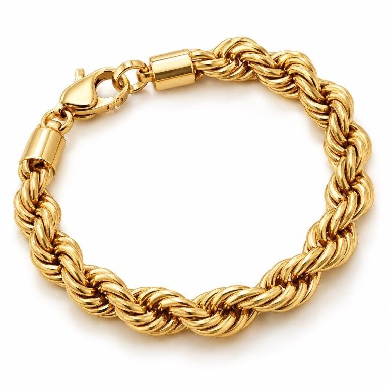 22k Stamped Yellow Gold Bonded Rolo Bracelet -18.5cm -9mm