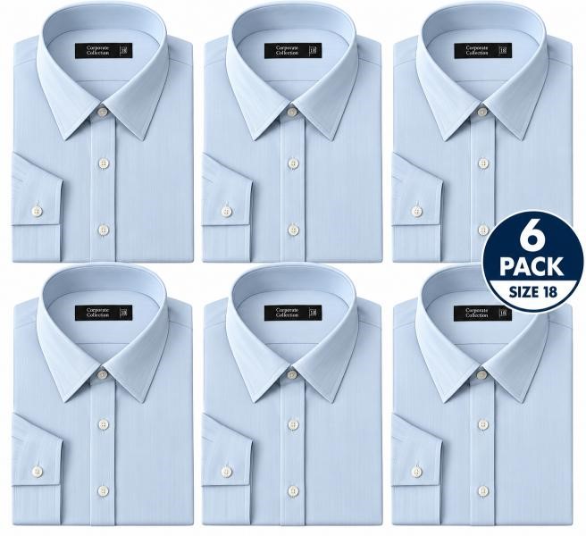 6 PACK Ladies Medium Sleeve Business Shirt, Plain Blue, Size 18