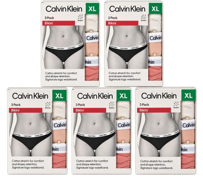 5 x 3-Pack CALVIN KLEIN Women's Carousel Bikini Briefs, Size XL, 90% Cotton
