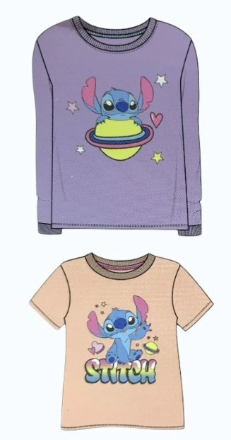 2pc DISNEY Kids' Sleep Tees, Size 3, Purple/Stitch.