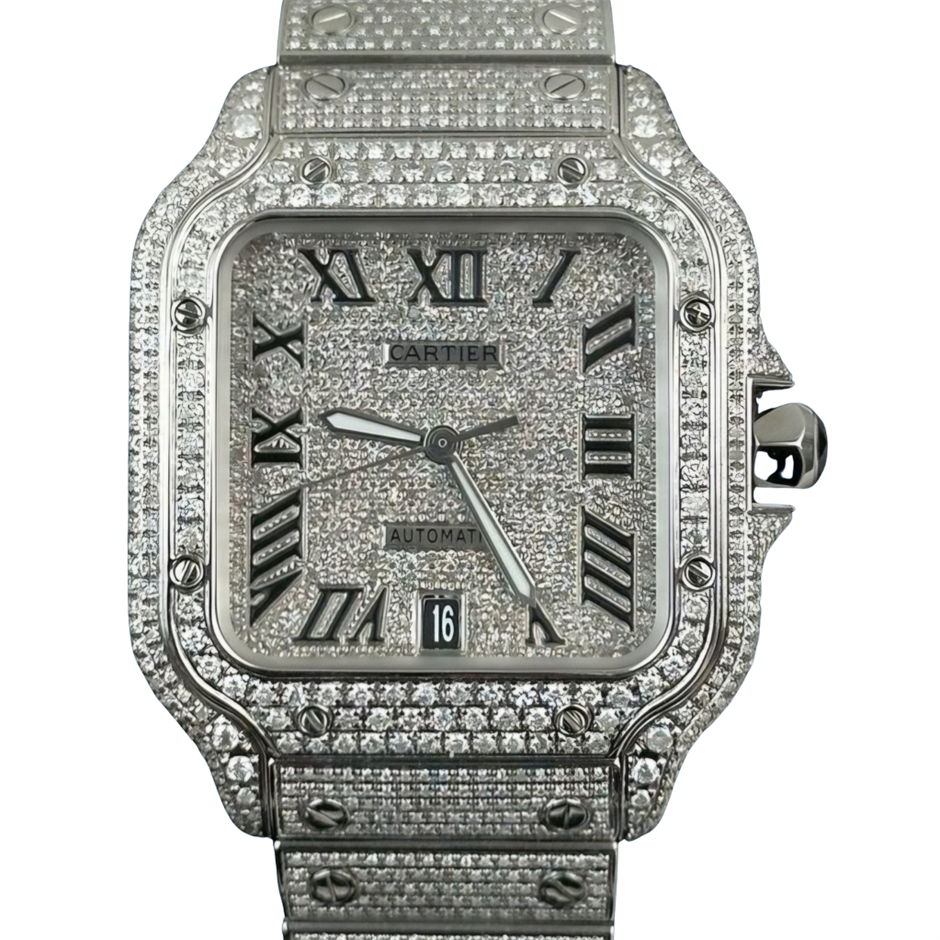 CARTIER SANTOS DE CARTIER LARGE 39.8MM DIAMOND AFTERMARKET DIAL BXP COA