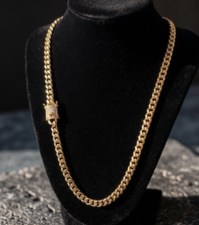 14K-Stamped Yellow Gold Bonded Cuban Chain -60cm-6mm-Bonus Gift