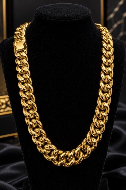 Men’s Luxury Miami Cuban Chain -PVD Gold Plated Stainless Steel-55cm