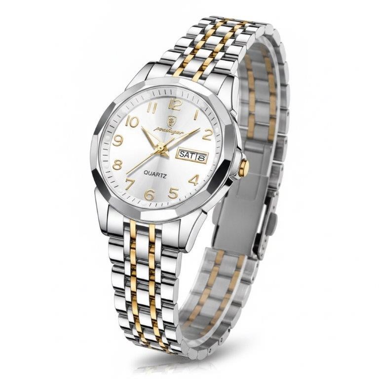 Luxury Women's Two-Tone Stainless Steel Quartz Watch-Premium Leather