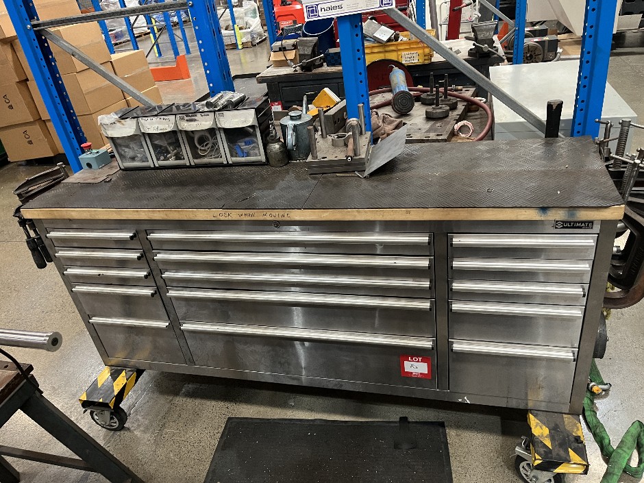 Stainless Steel Mobile Workbench With Tool Trolley And Timber Top
