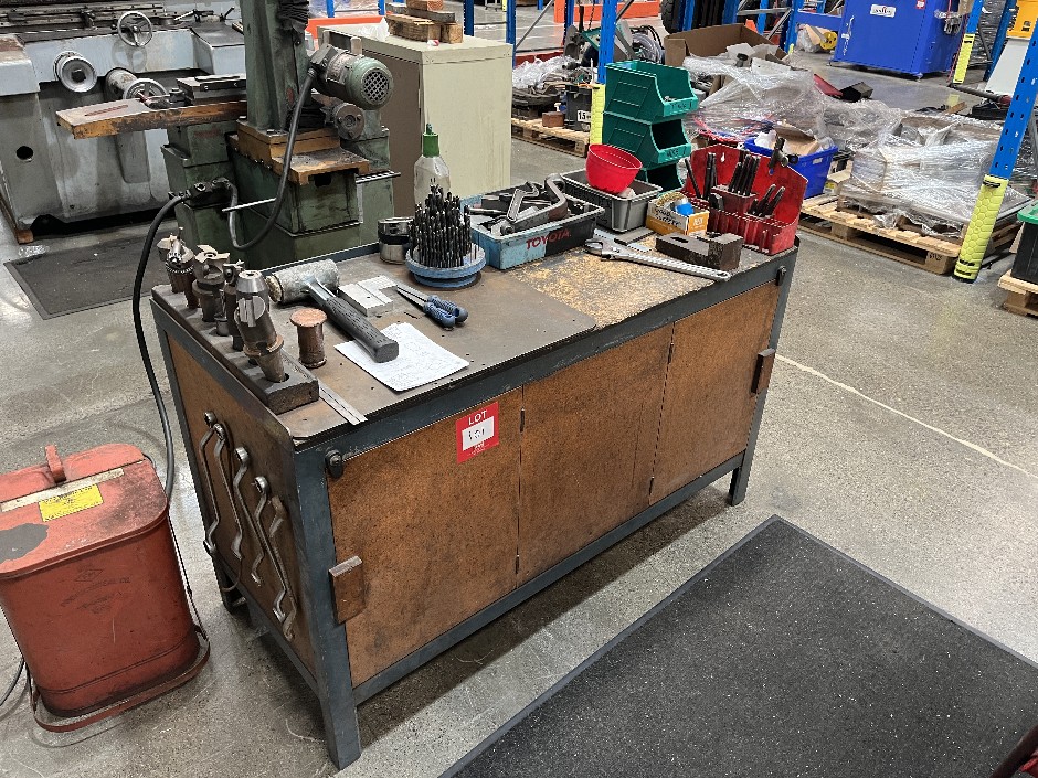 <p>Steel Workbench Including Drill Bits and Various Tools</p>