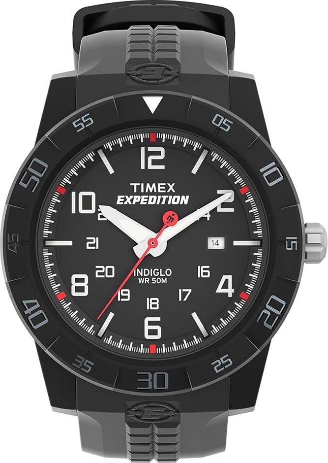TIMEX Men's T49831 Expedition Rugged Analog Black Resin Strap Watch, 43mm r