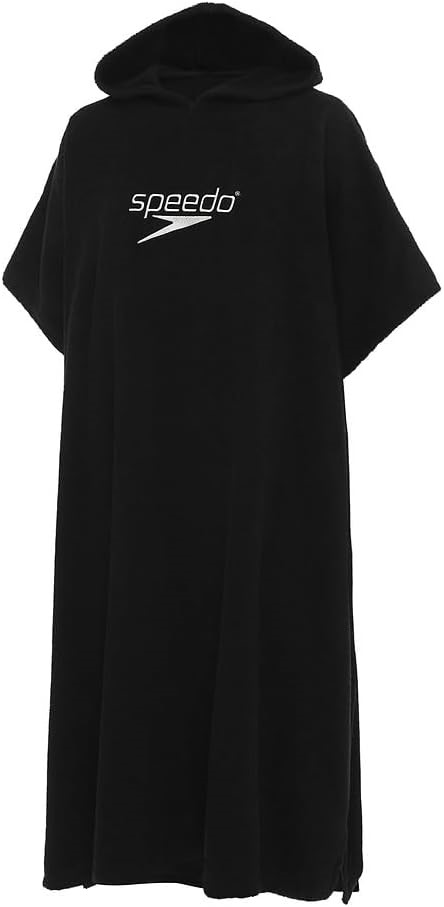 SPEEDO Unisex Adult's Hooded Towel, One Size, 100% Cotton, Black/White.