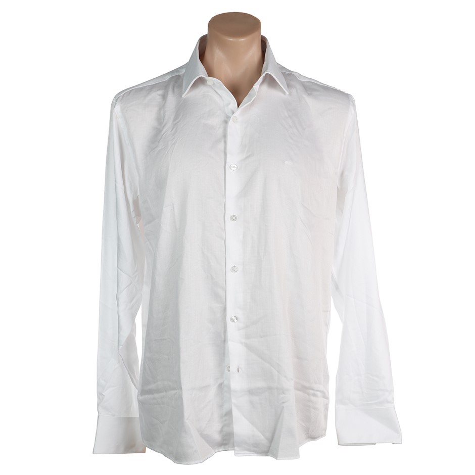 CALVIN KLEIN Men's Slim L/S Dobby Shirt, Size 39/86, White (RWHT), COSS005S
