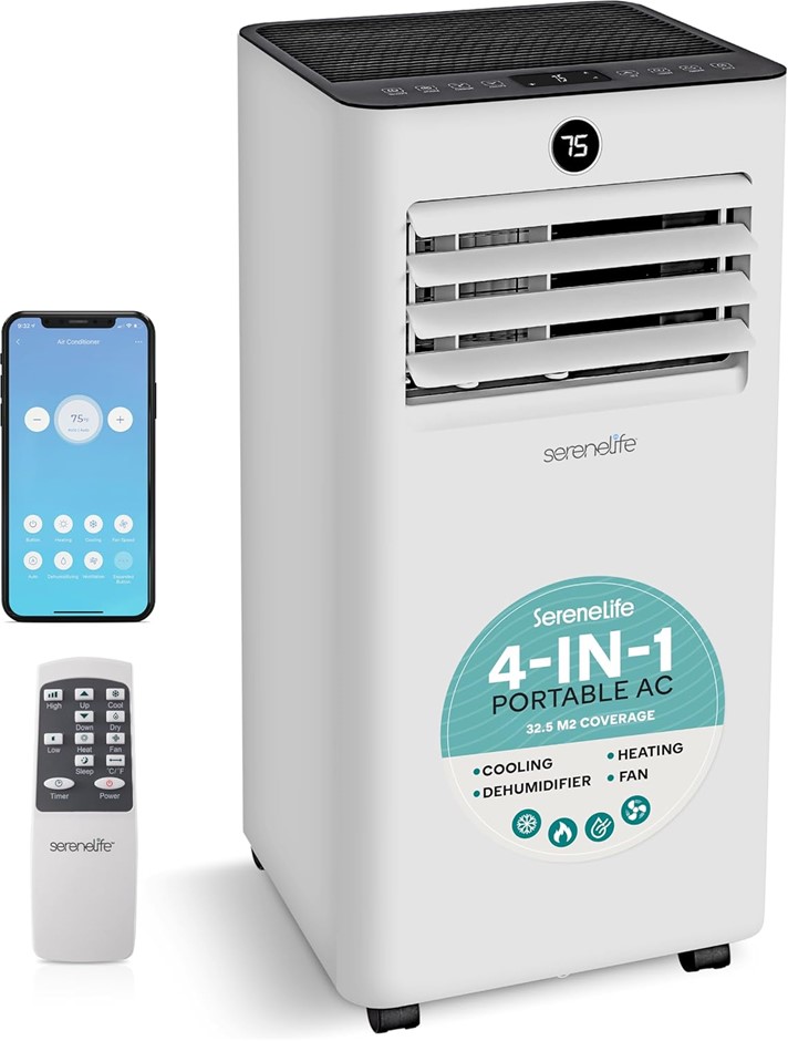 SERENELIFE 7000 BTU (2.05 kW) Portable Air Conditioner & Heater | 4-in-1 Co