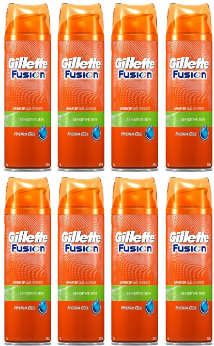 8x Gillette Fusion Hydra Shaving Gel Sensitive Skin,195g