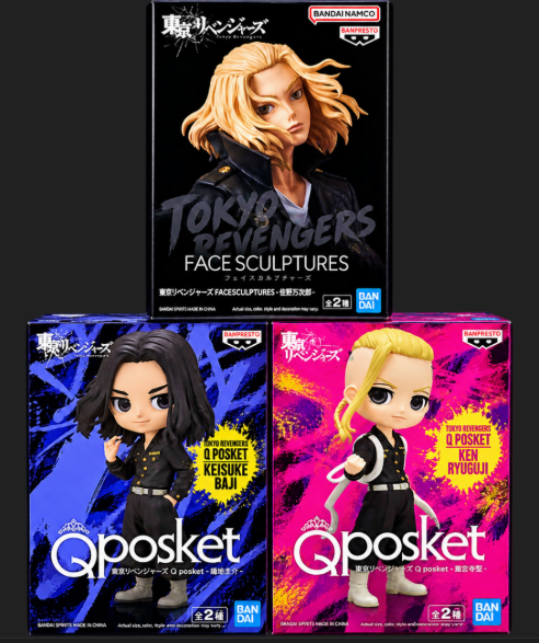 3 x BANPRESTO Tokyo Revengers Collectible Figures – Q Posket & Face Sculptu