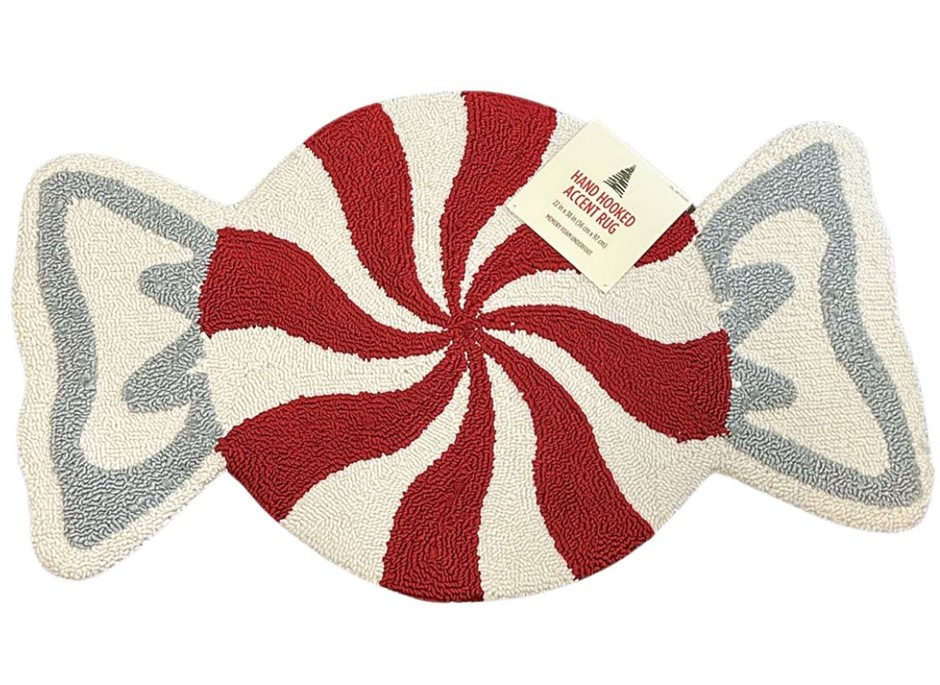 Hand Hooked Accent Rug, 56cm x 97cm, Christmas Peppermint Candy. NB: dusty