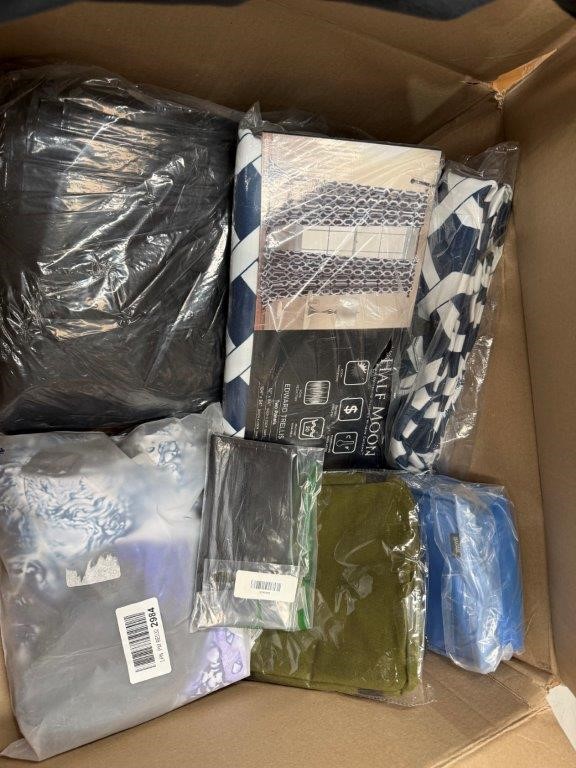 Assorted Box of Curtains/Linens. NB: Items may not be in original packaging