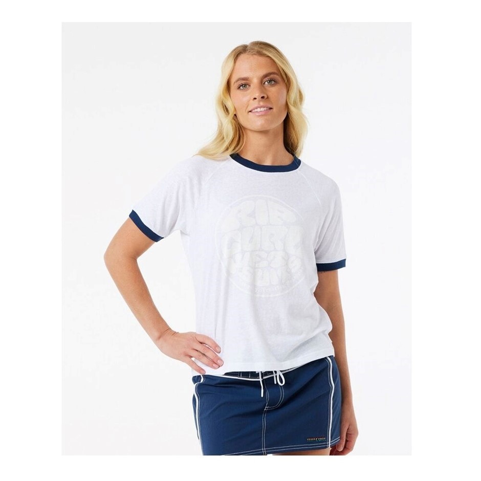 RIP CURL Women's Stephanie Gilmore Wettie Ringer Tee, White, Size 2XS. RRP: