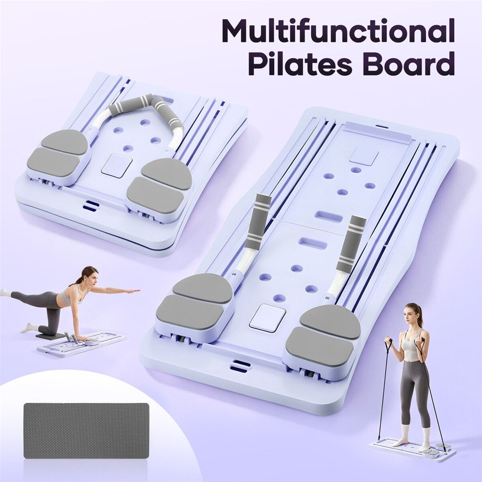 Foldable Pilates Board Reformer with Resistance Bands Home Gym Blue