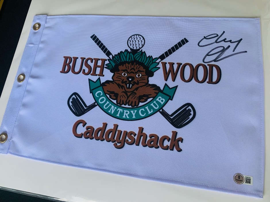 Chevy Chase Signed Caddyshack bush wood golf pin flag