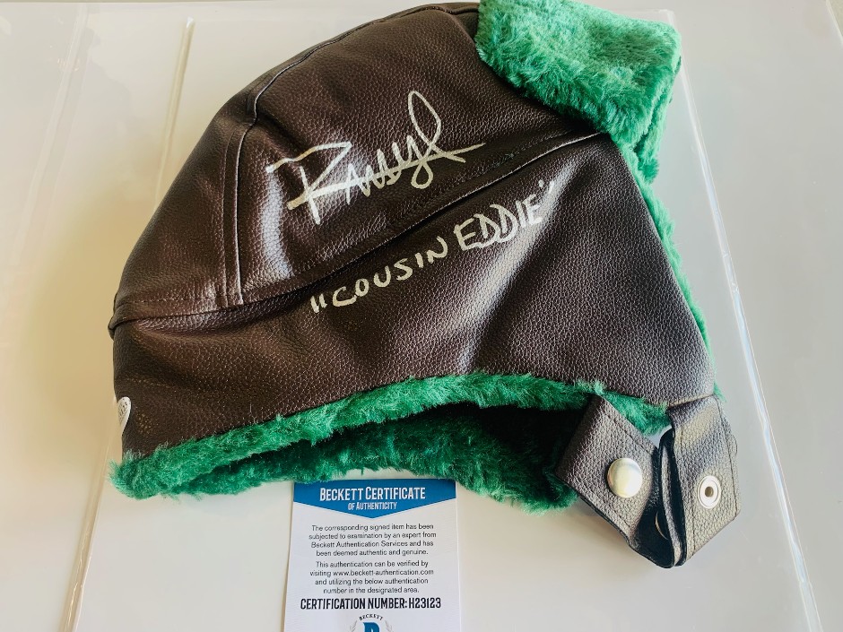 National lampoon trapper hat signed inscribed by Randy Quaid - Cousin Eddie Vacation