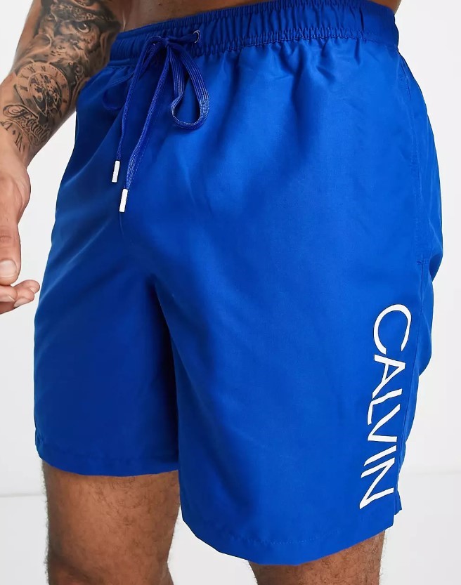 CALVIN KLEIN Men's Swim Shorts, Size M, Polyester, Blue.