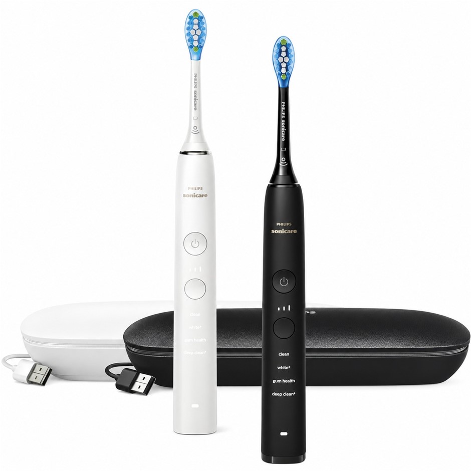 PHILIPS Sonicare Diamond Clean 9000, Electric Toothbrush, Black & White, HX