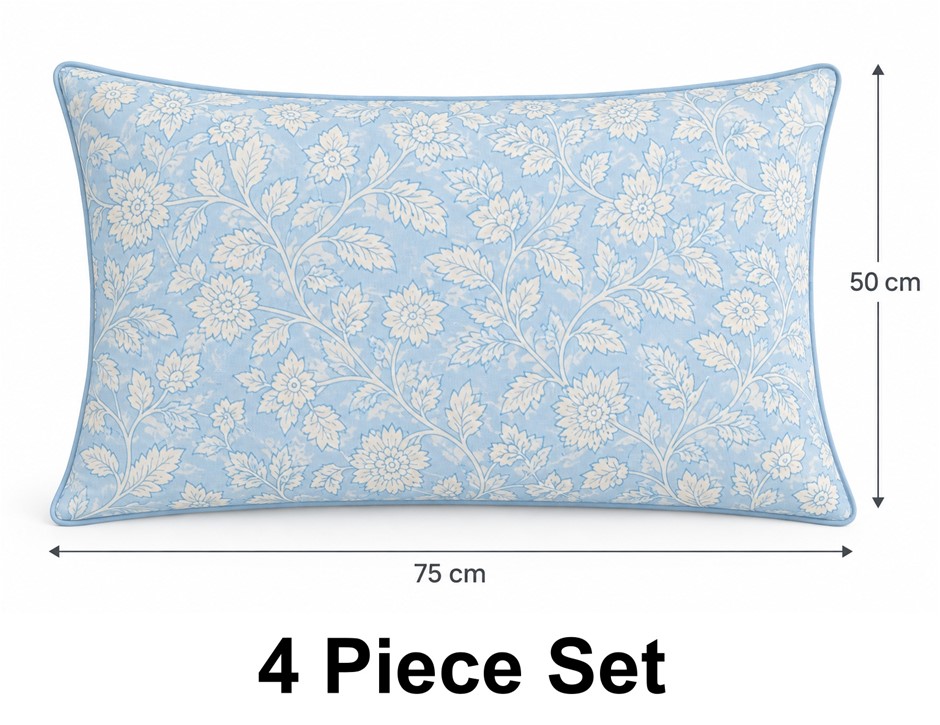 MISS SUNDARA 4 Piece Botanical Floral Block Print Quilt Pillow Cover (50cm