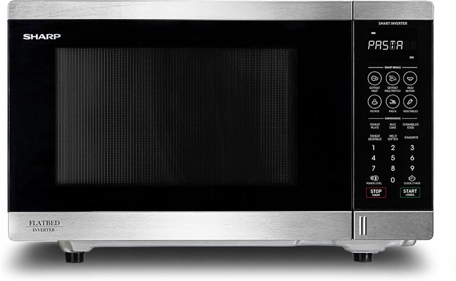 Sharp SM327FHS 32L Flatbed Microwave, 1200W Inverter, Stainless Steel NB: h