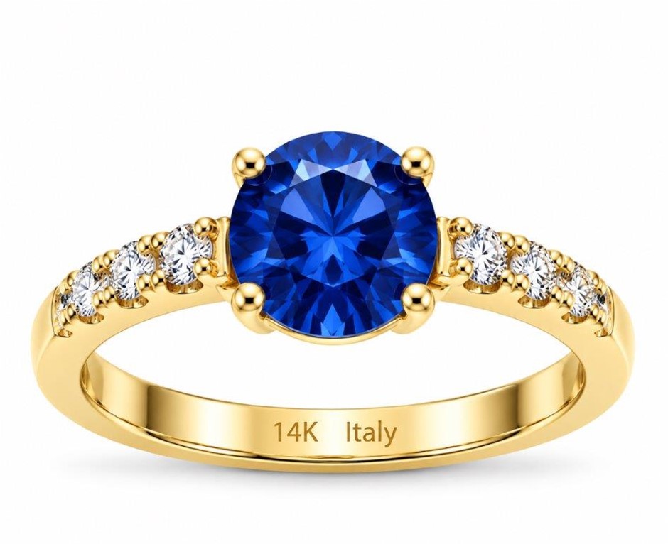 14K/Italy Stamped Yellow Gold Filled Deep Blue Solitaire Ring Bonus Gift9US