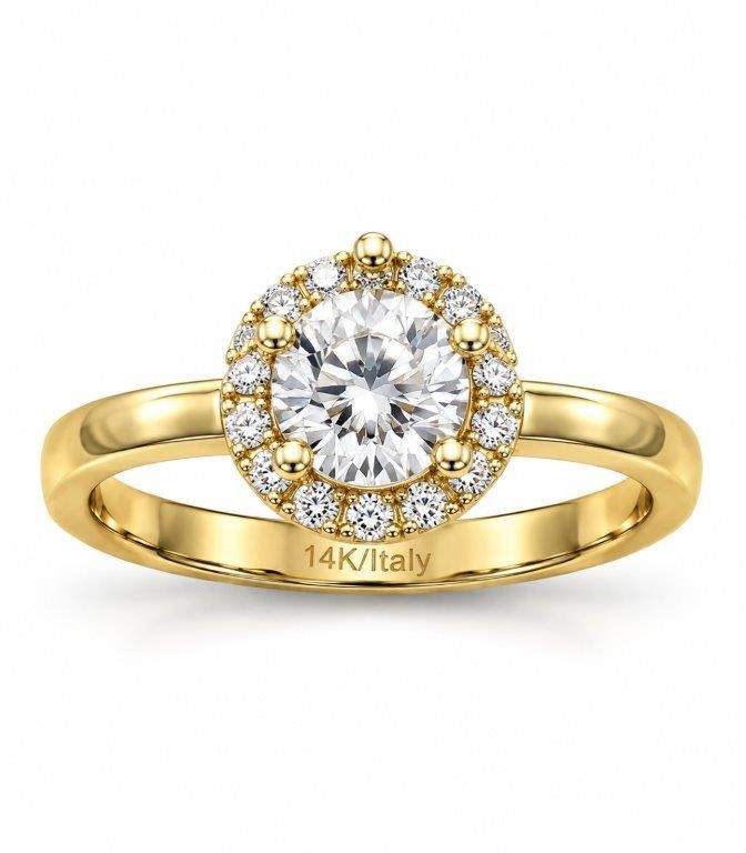 14K/Italy Stamped Yellow Gold Filled White Halo Ring --Bonus Gift- 10US