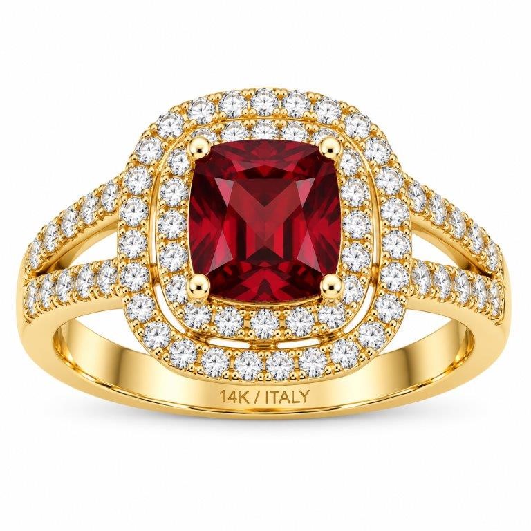 14K/Italy Stamped Yellow Gold 1.5CT Princess ct Red Ring -6 US-Bonus Gift