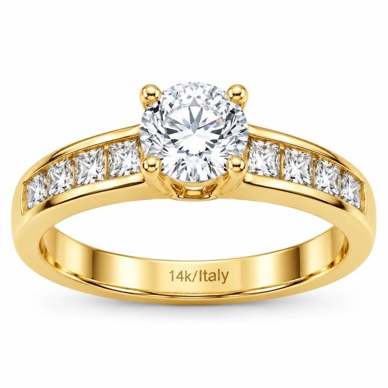 14K/Italy Stamped Yellow Gold Filled white Solitaire Ring -6 US-Bonus Gift