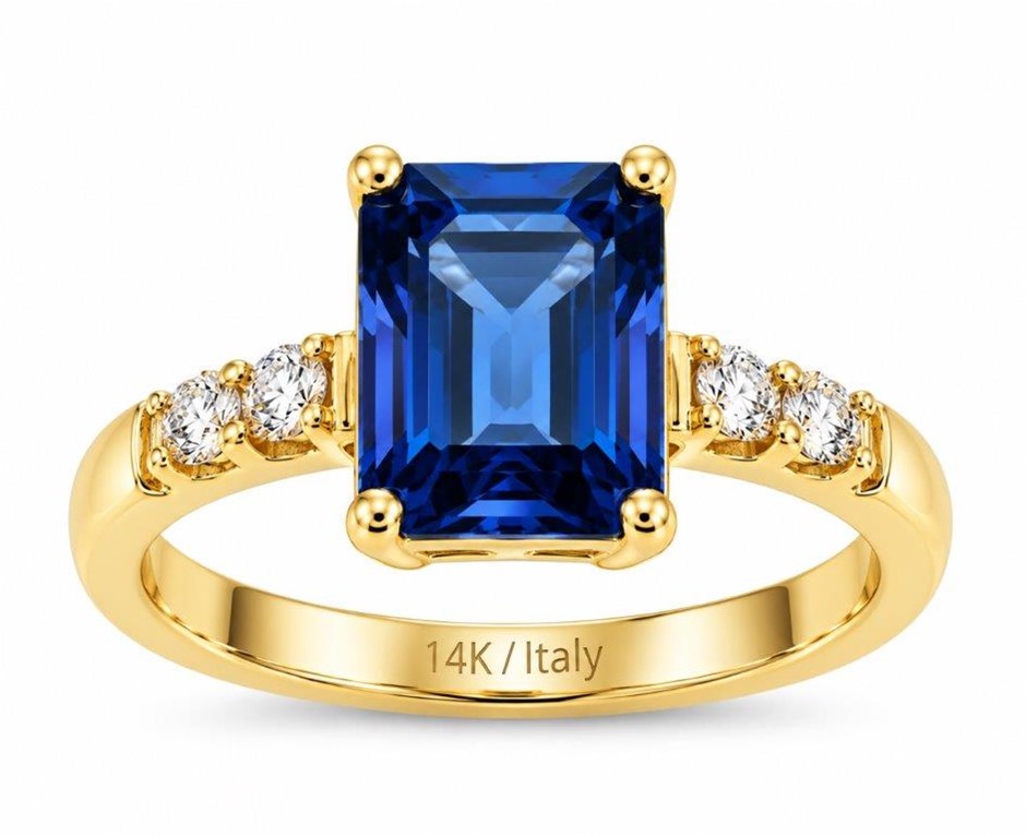 14K/Italy Stamped Yellow Gold 3.5ct Blue Emerald ct Ring-9 US-Bonus Gift
