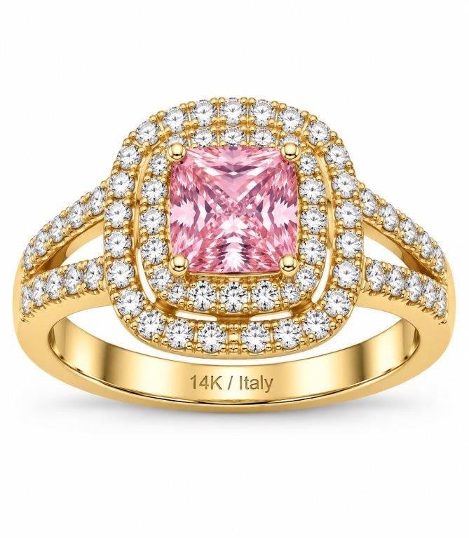 14K/Italy Stamped Yellow Gold 1.5ct Pink Princess ct Ring-8 US-Bonus Gift