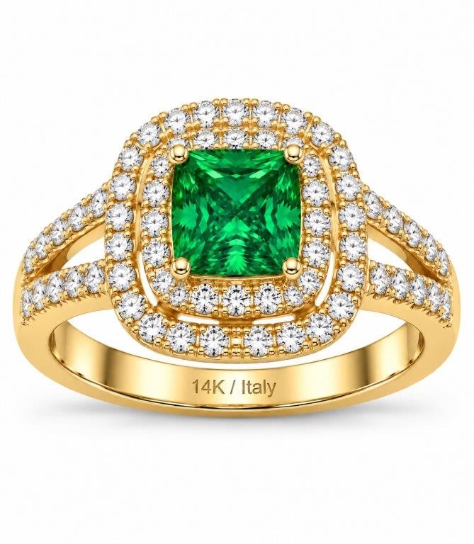 14K/Italy Stamped Yellow Gold Filled Princess Cut Green Ring Bonus Gift6US