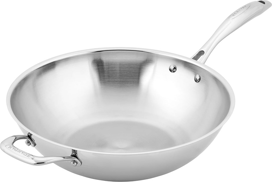SCANPAN STS Stainless Steel Wok Pan Without Lid, 32 cm. NB: Has been used.