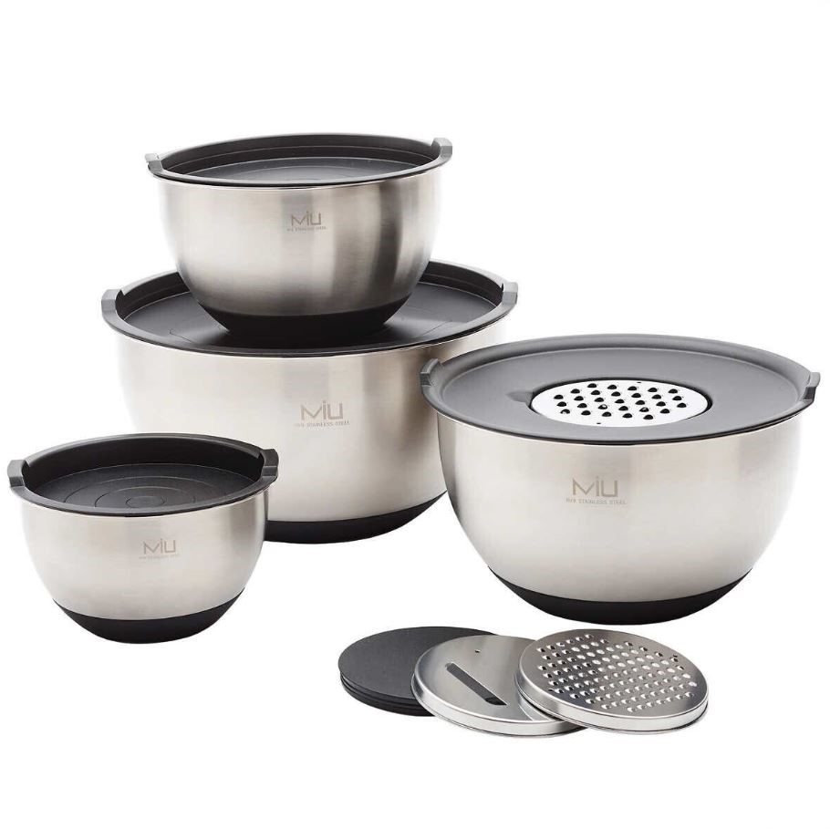 MIU Set of 4 Stainless Steel Mixing Bowls w/ Graters. NB: Used, not in orig