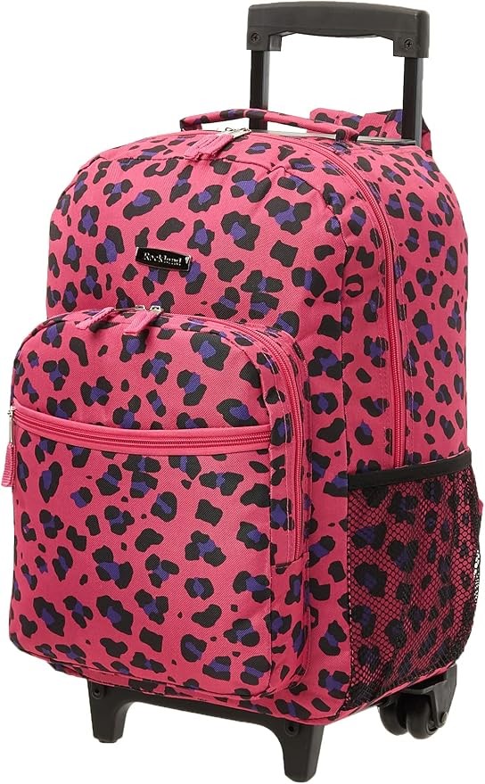 ROCKLAND Double Handle Rolling Backpack, 12"x8"x20" (with wheels), Magenta