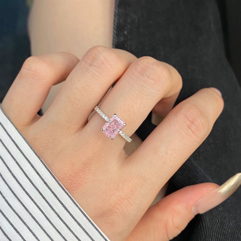 2ct Rectangle 8A Cubic Zirconia 925 Silver Ring - Size 8